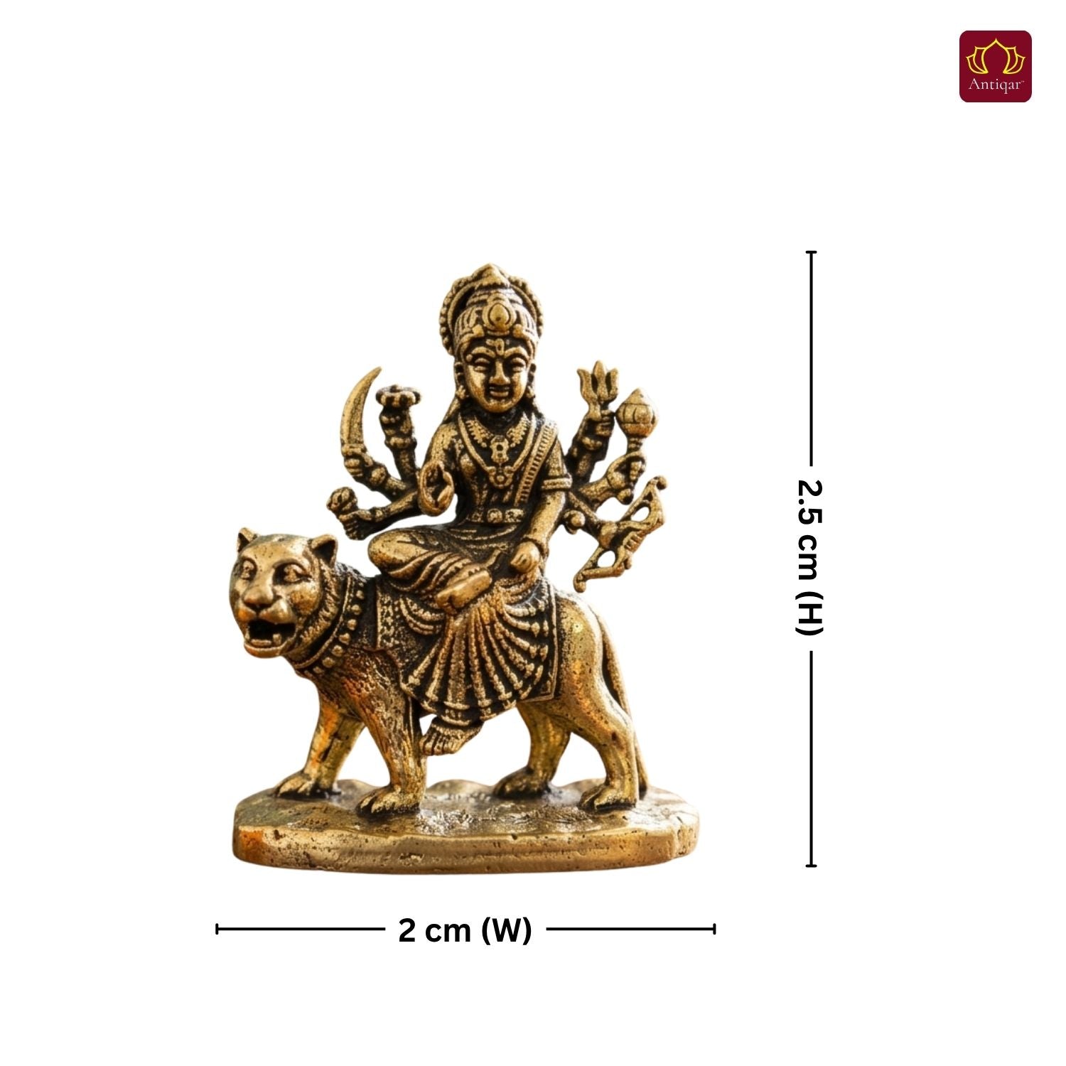 Brass Miniature Sherawali Maa Idol - 2.5cm | Antique Finish | Spritual use for Home, Temple & Car Dashboard Decor