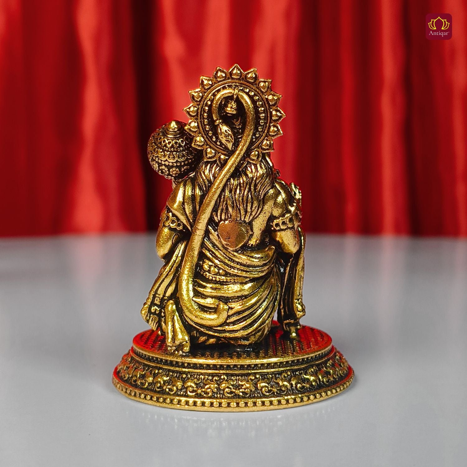 Brass Vintage Base Sitting Hanuman Ji Idol – 6cm | Antique Finish | Spiritual Idol for Temple, Home & Car Dashboard Decor