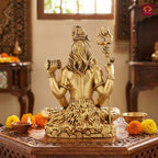 Brass Shiv Ji Idol - 12.5 cm | Antique Finish with Trisul | Spiritual use for Temple, Home & Car Decor