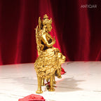 Brass Sherawali Maa Idol - 10cm | Sitting on Lion | Antique Golden Finish | Spiritual Idol for Temple & Home Decor