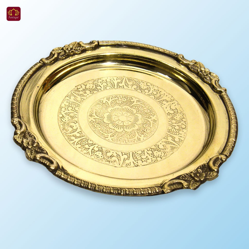 Brass Etching Design Plate - 2cm | Antique Golden Finish | Traditional use for Pooja in Temple, Festivals and Home
