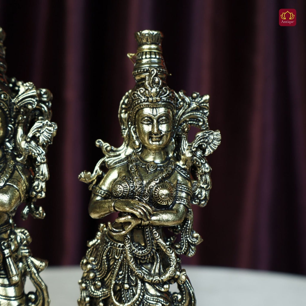 Brass Designer Radhakrishna Idol - 15cm | Antique Finish | Spiritual Idol for Temple & Home Decor