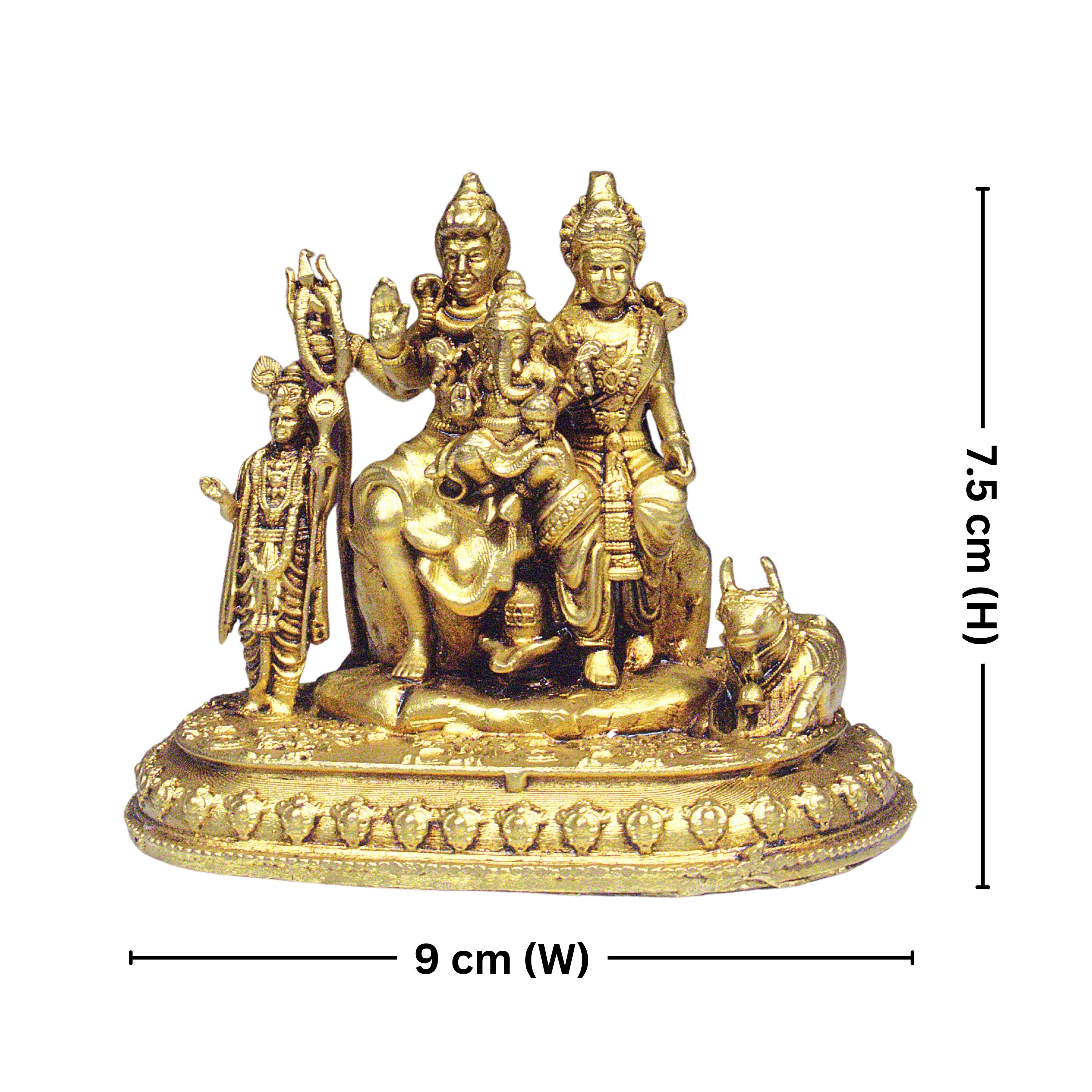 Brass Shiv Parivar Idol - 7.5cm | Antique Golden Finish | Spiritual Idol for Temple & Home Decor