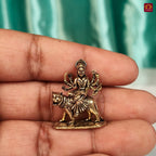 Brass Miniature Sherawali Maa Idol - 2.5cm | Antique Finish | Spritual use for Home, Temple & Car Dashboard Decor