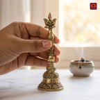 Brass Garud Ghanti - 12cm | Antique Finish | Spiritual Decor for Temple, Home & Table