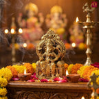 Brass Ganesh Ji Idol - 5cm | Sitting on Singhasan | Antique Golden Finish | Spiritual Idol for Temple & Home Decor