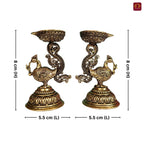 Brass Peacock Diya - 8cm | Antique Finish | Spritual use for Pooja, Temple & Festival Decor (Pack of 2)