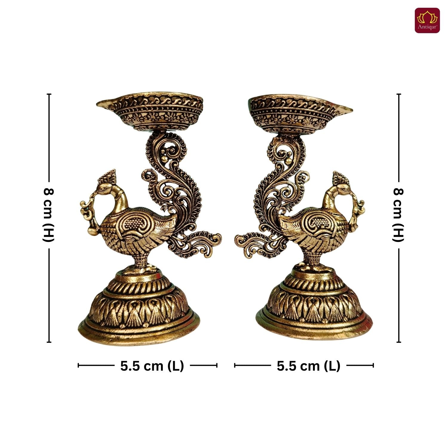 Brass Peacock Diya - 8cm | Antique Finish | Spritual use for Pooja, Temple & Festival Decor (Pack of 2)