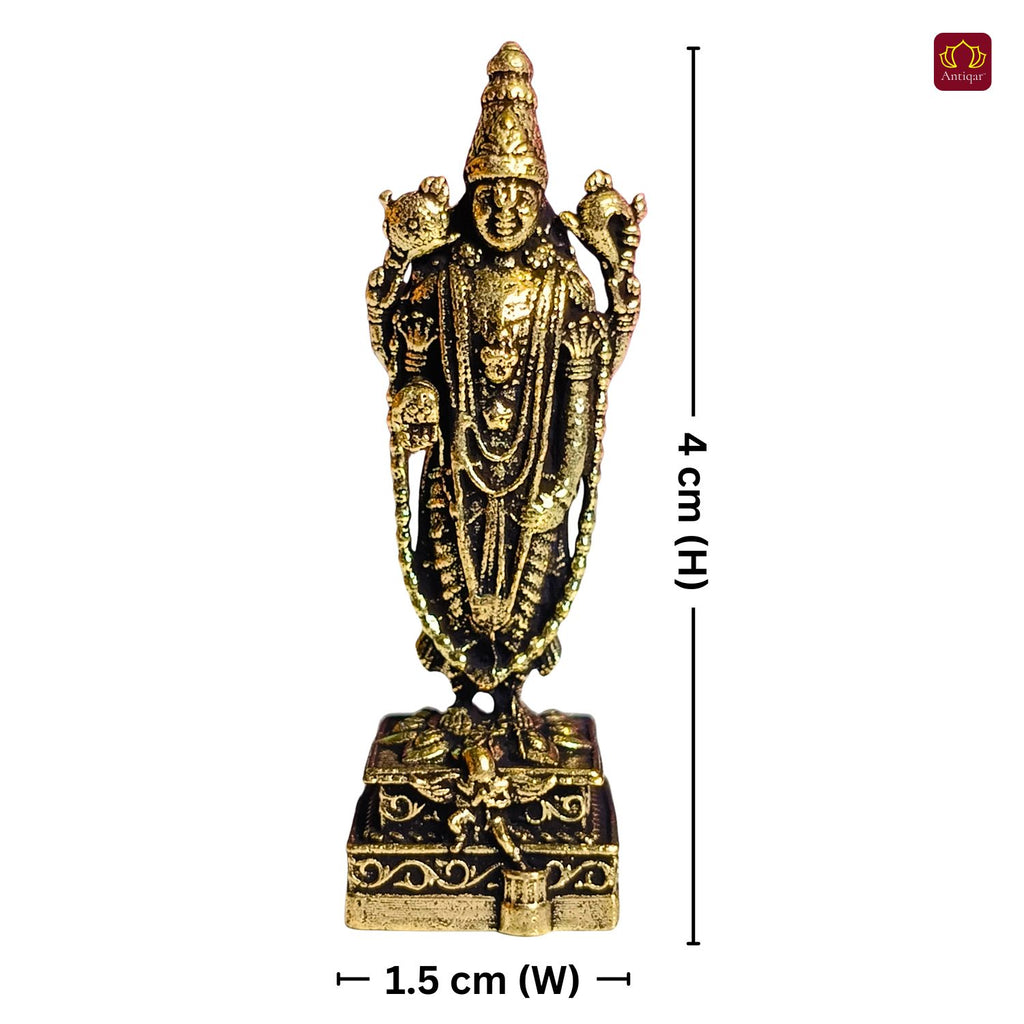 Brass Miniature Venkateswara Balaji Idol -4cm | Antique Finish | Spritual use for Home, Temple & Car Dashboard Decor