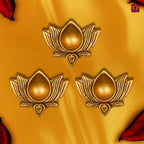 Brass Lotus Diya -2cm | Antique Golden Finish | Handcrafted for Pooja Temple & Festival Decor  (Set of 3)