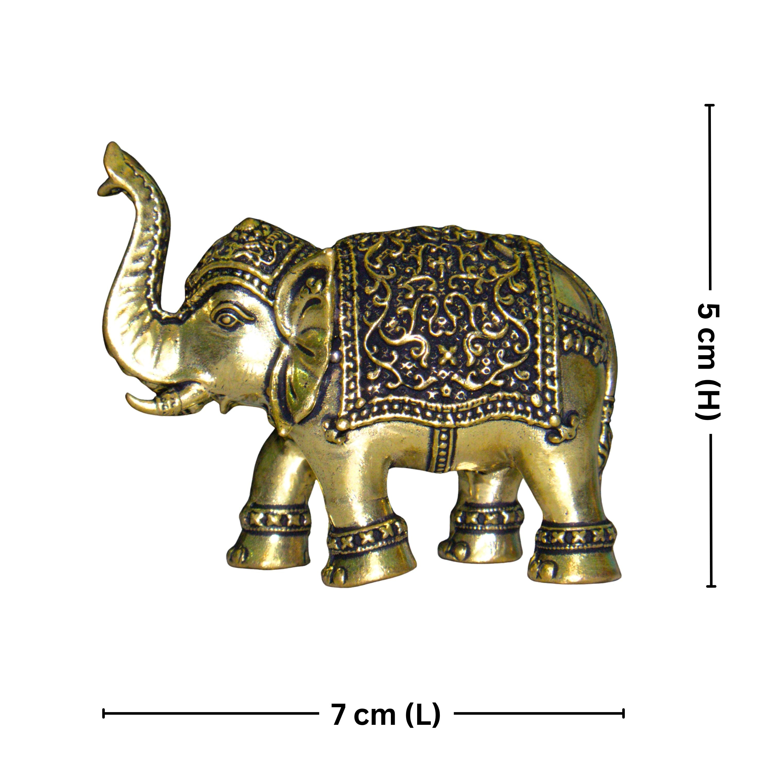 Brass Elephant Showpiece in Vintage Design - 5cm | Antique Golden Finish | Decorative Figurines for Temple, Home & Office