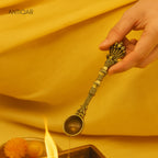 Brass Hawan Spoon – 2.5 cm | Sheshnaag Handle Design | Black Antique Finish | Handcrafted for Pooja, Temple & Festival Decor
