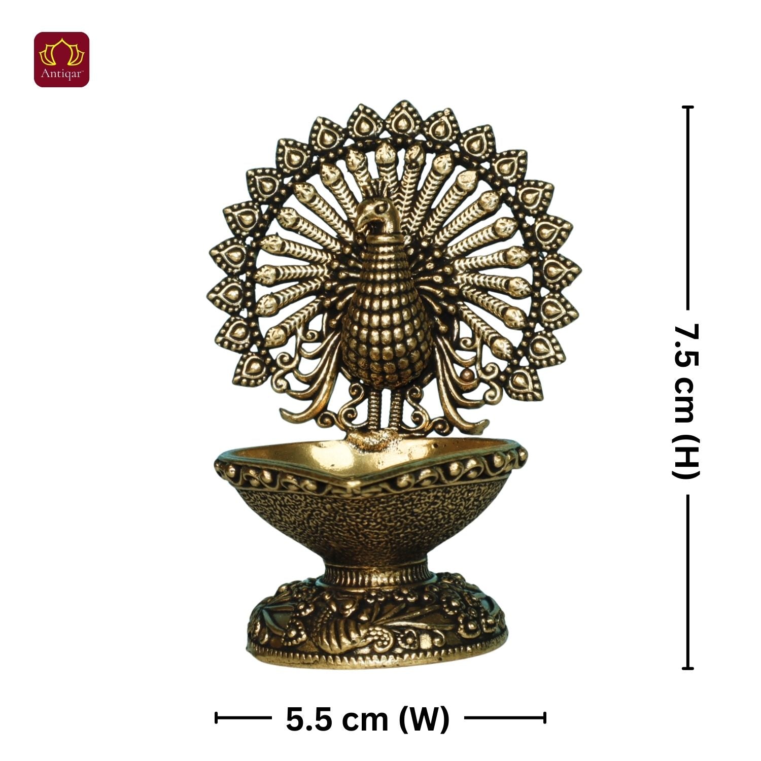 Brass Dancing Peacock on Diya - 7.5cm | Antique Finish | Spritual use for Pooja, Temple & Festival Decor