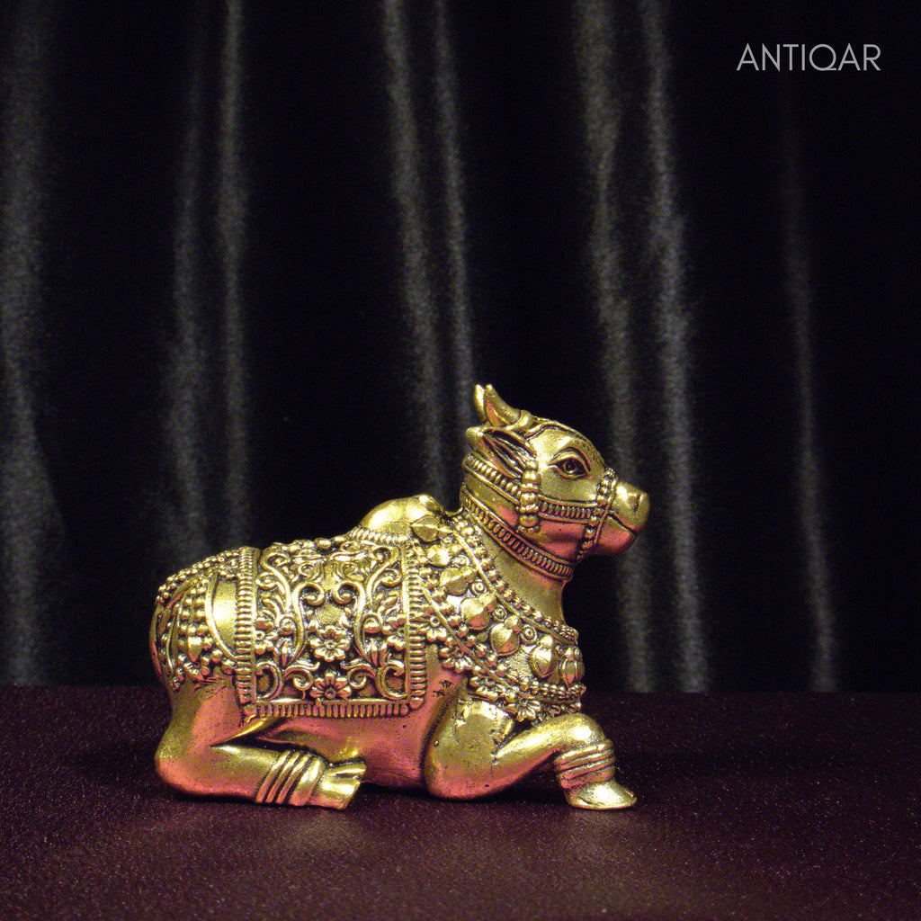 Brass Nandi Figurine - 6cm | Antique Finish | Spritual use for Home, Temple & Car Dashboard Decor