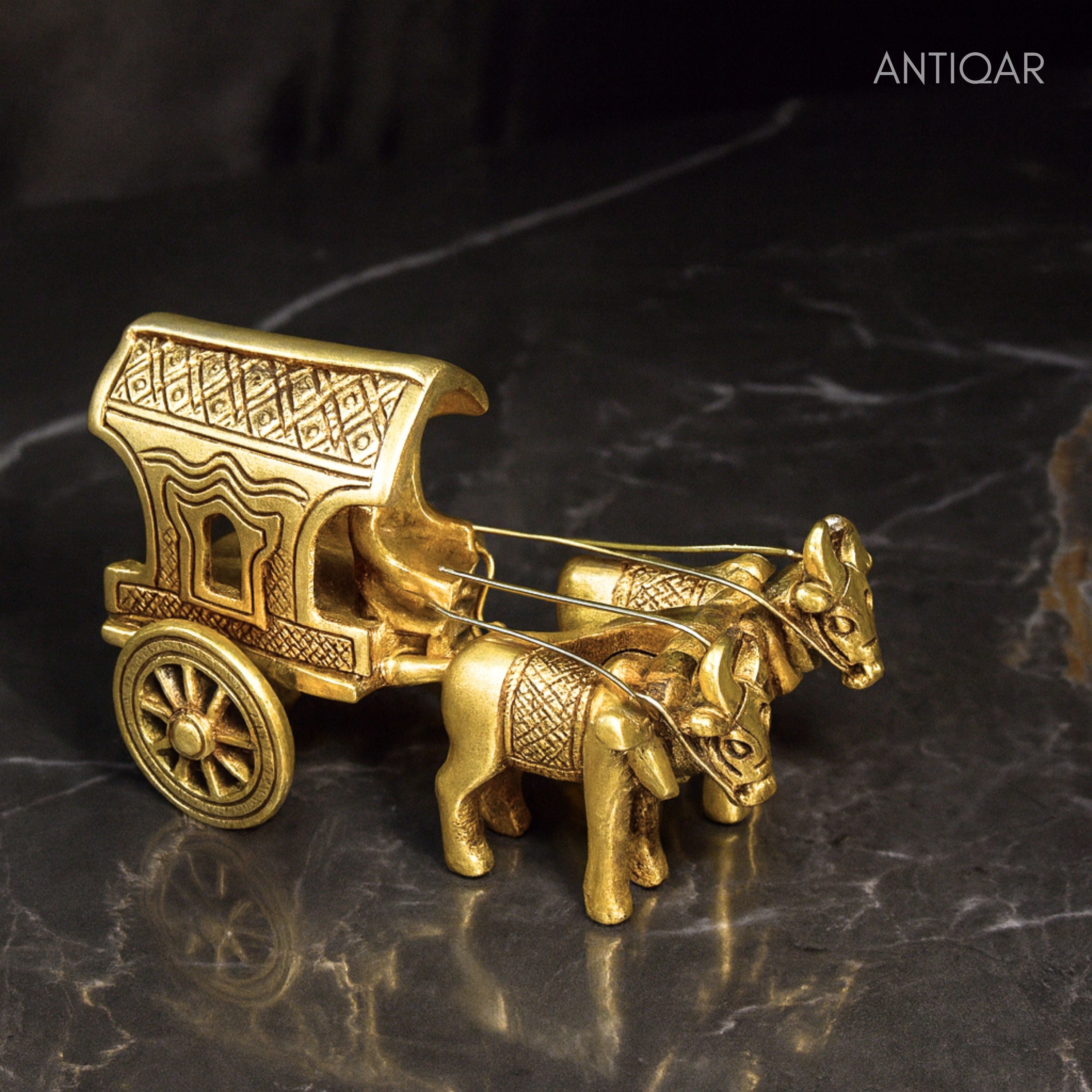 Brass Decorative Jharokha Bullock Cart Showpiece -7cm | Antique Golden Finish | Handicraft Decorative Showpiece for Home, Table & Office Decor