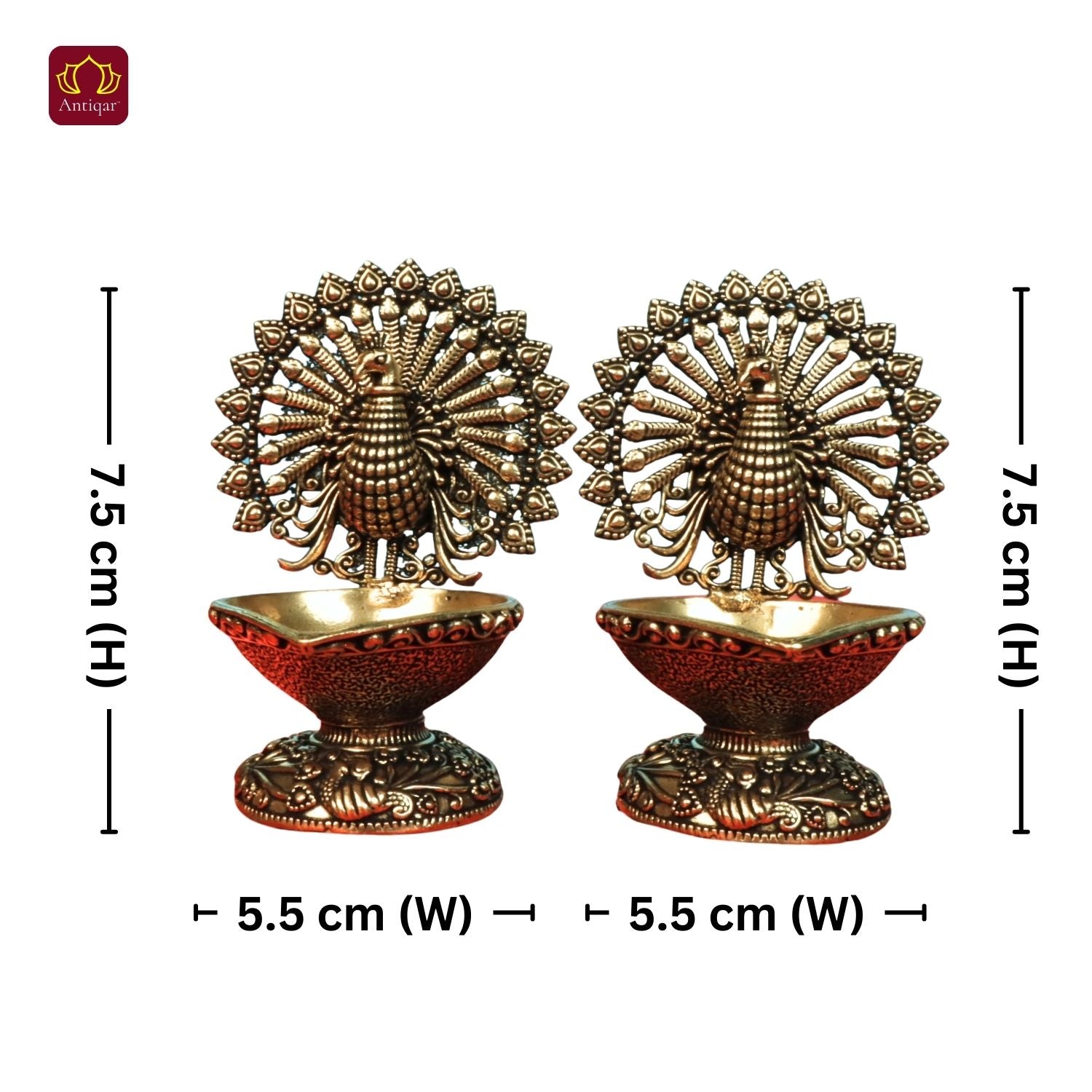Brass Dancing Peacock on Diya - 7.5cm | Antique Finish | Spritual use for Pooja, Temple & Festival Decor (Pack of 2)