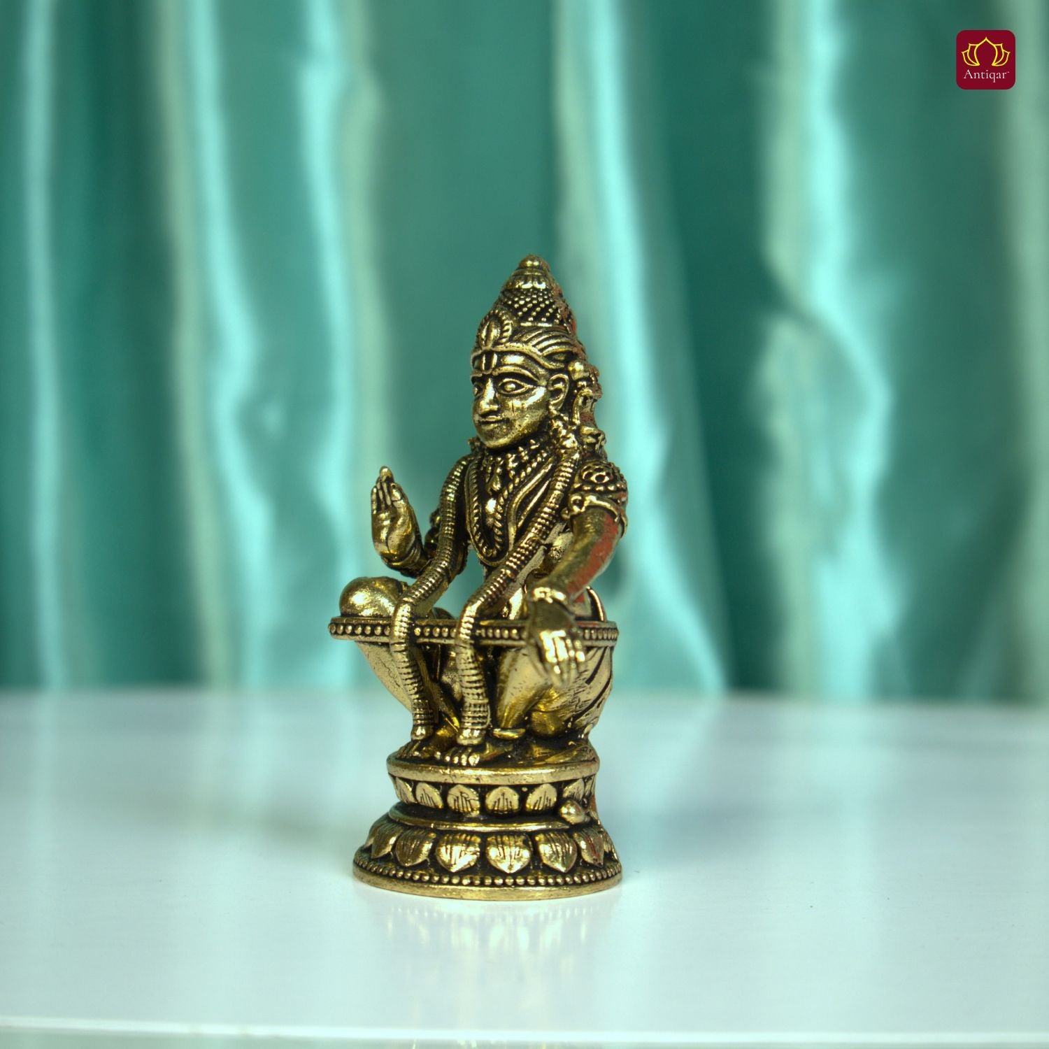Brass Ayyappan Swami Ji Idol - 7.5cm | Antique Finish | Handcrafted Idol for Temple, Home & Car Dashboard