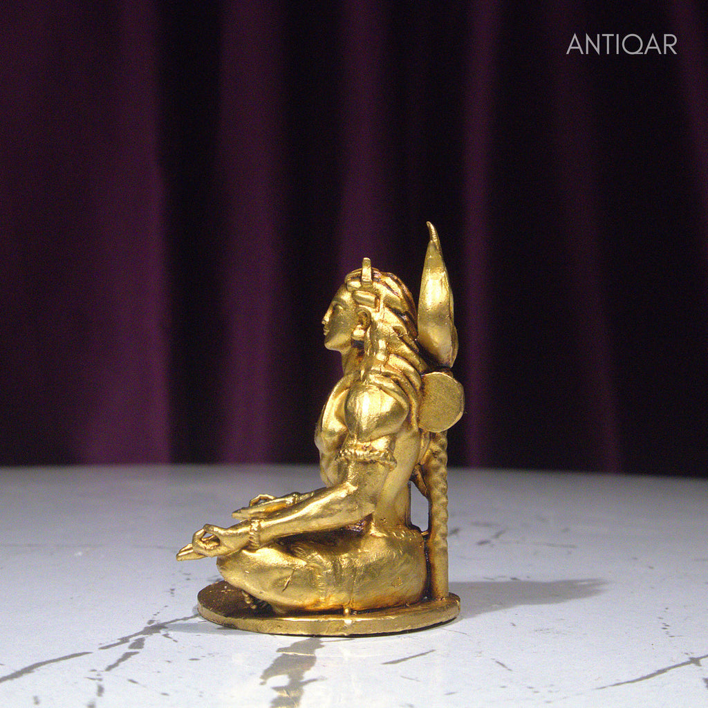 Brass Adiyogi Statue - 5cm | Antique Golden Finish | Spiritual Idol for Temple & Home Decor