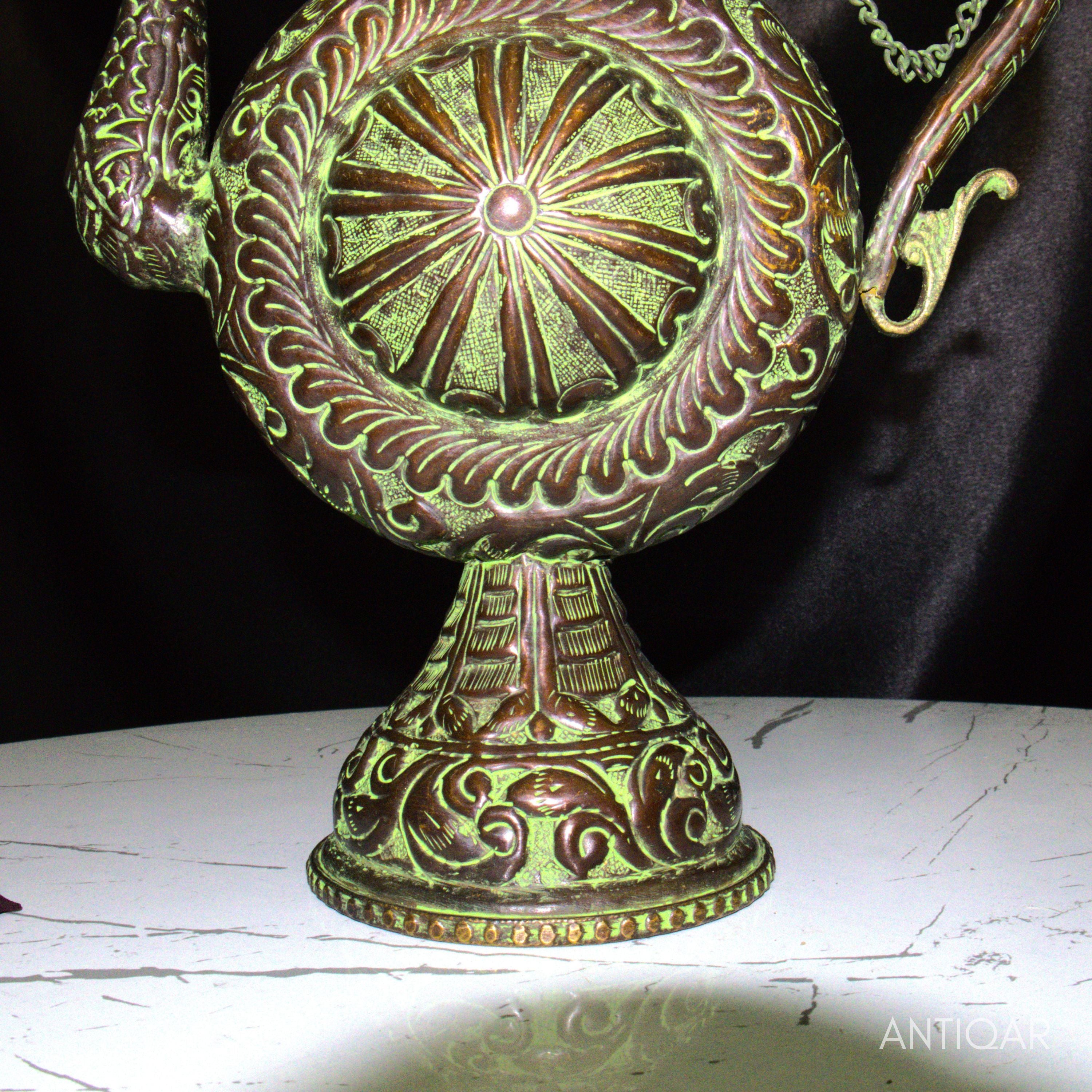 Antique Brass Tea & Coffee Kettle - 29cm | Green Patina Finish | Vintage  Mughlai Style use in Home,Office & Restaurant Decor