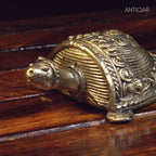 Dhokra Art Brass Turtle – 3 cm | Golden Antique Finish | Tribal Handcrafted Showpiece for Temple, Home & Table Decor