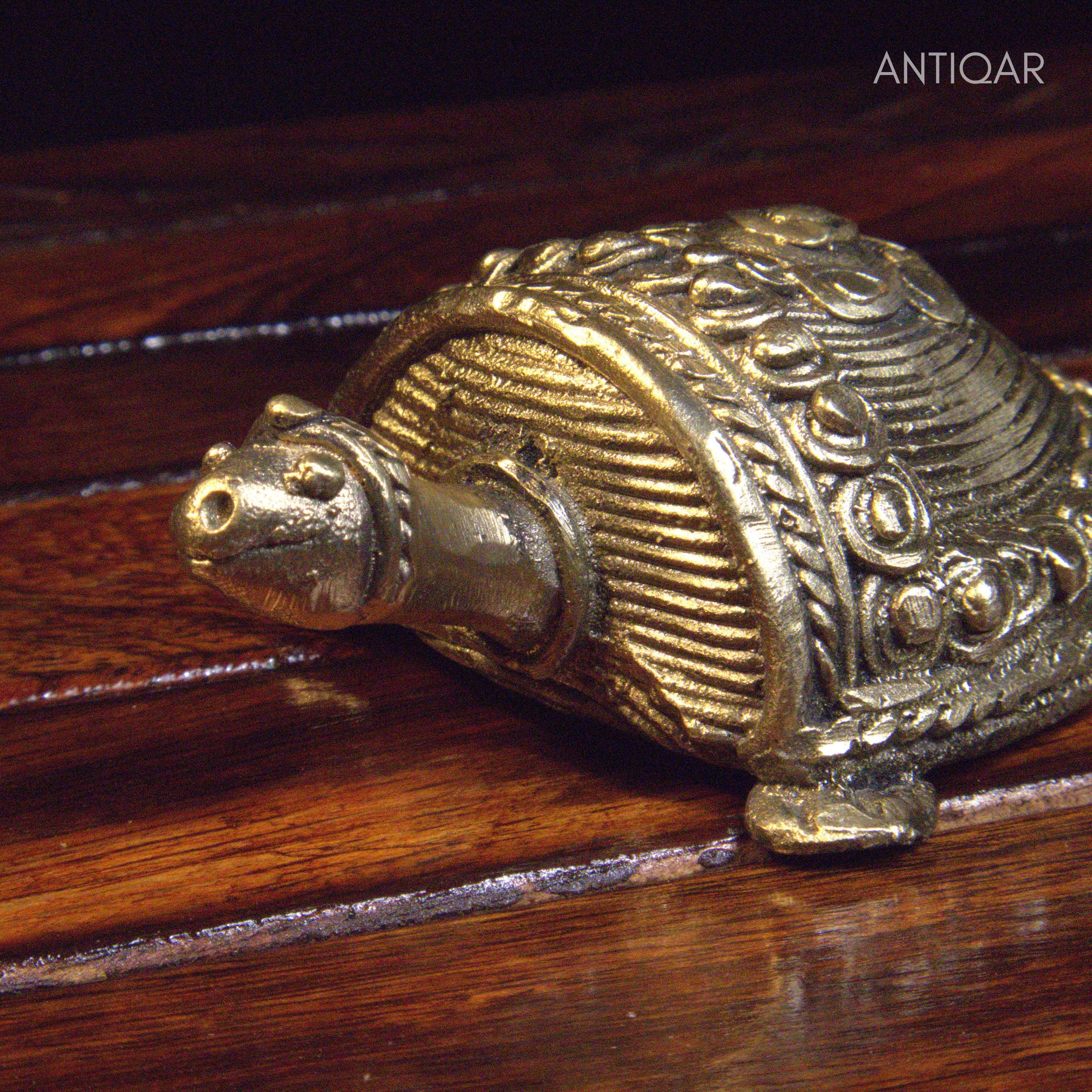 Dhokra Art Brass Turtle – 3 cm | Golden Antique Finish | Tribal Handcrafted Showpiece for Temple, Home & Table Decor