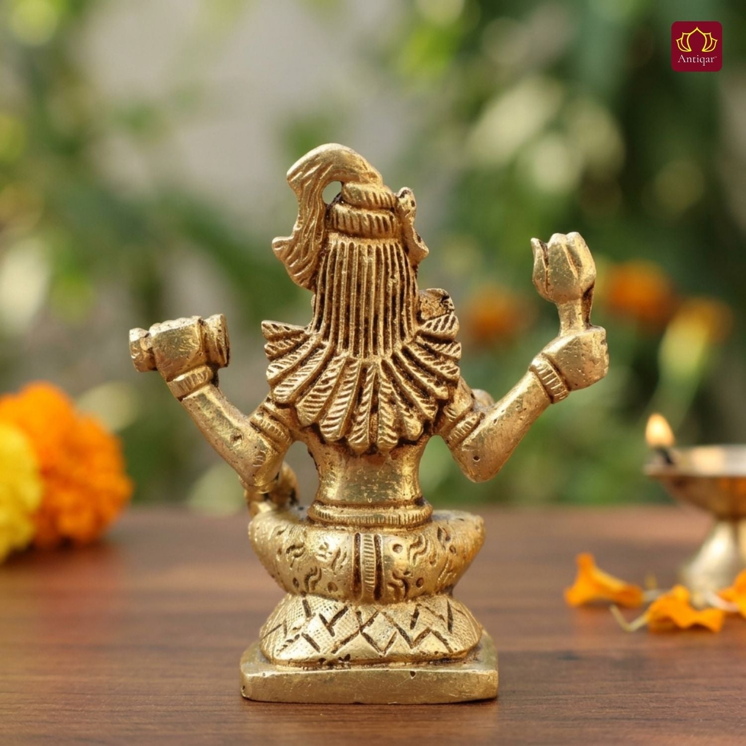 Brass Shiv Ji Idol – 8.5 cm | Sitting on Tiger Head | Antique Golden Finish | Handcrafted Spiritual Decor for Temple, Home & Table