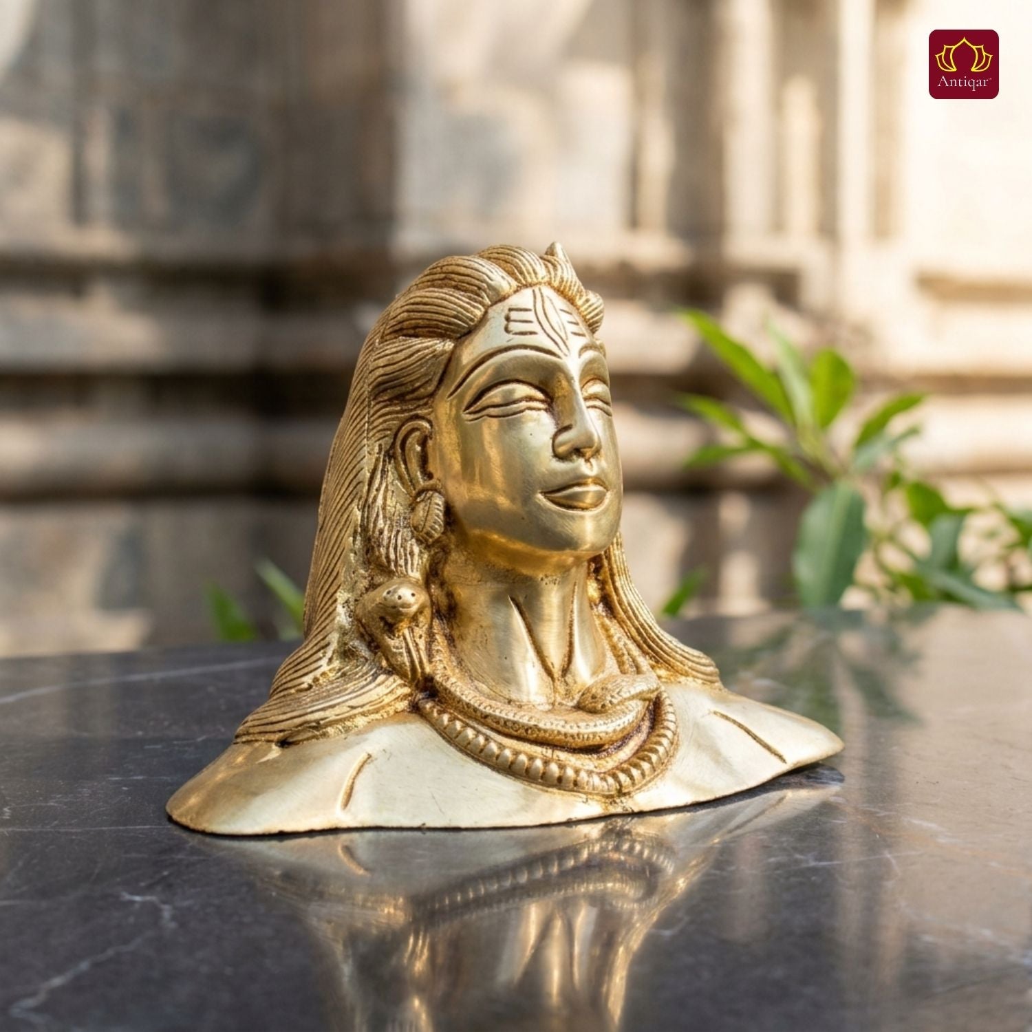 Brass Adiyogi Lord Shiva Idol - 11cm | Antique Finish | Spiritual Idol for Temple & Home Decor