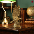 Brass Eagle Showpiece – 16 cm | Upward Wings Sitting on Rock with Carving | Superfine Finish | Handcrafted Decor for Home, Table & Vastu Use