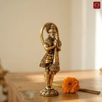 Brass Standing Hanuman Ji Idol - 7.5cm | Golden Finish | Handcrafted Statue for Temple, Home Decor & Car Dashboard