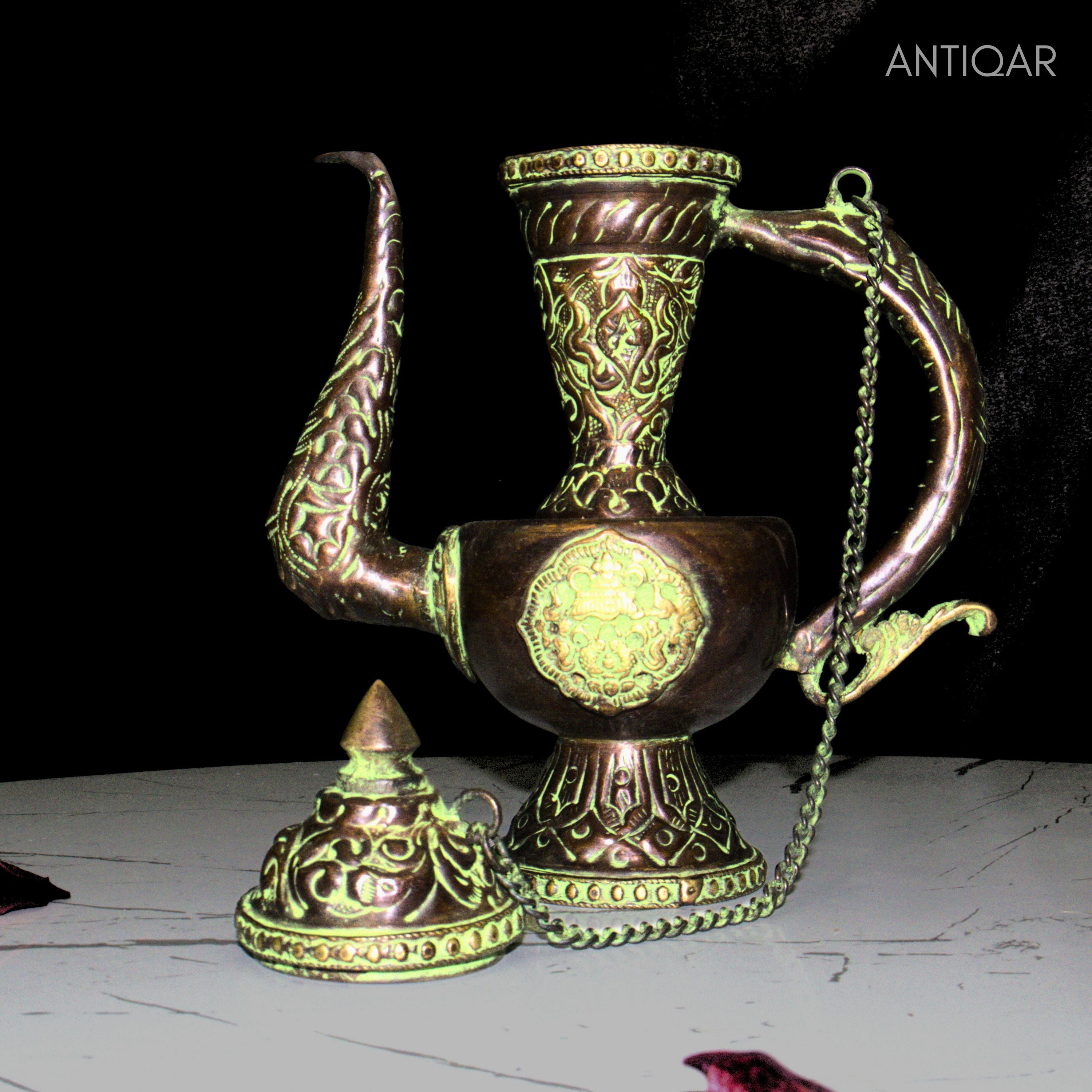 Antique Brass Surai - 20cm | Green Patina Finish |  Vintage Mughlai Style use in Home,Office & Restaurant Decor