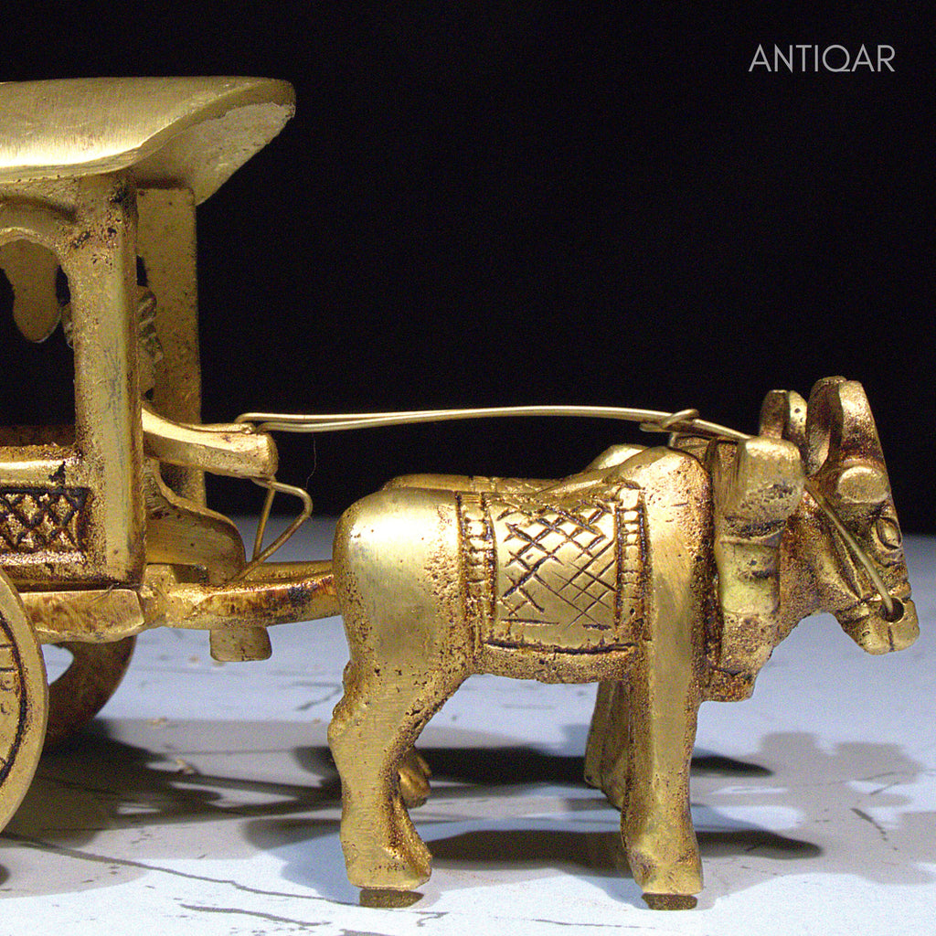 Brass Designer Roof Bullock Cart Golden Showpiece -7.5 cm | Antique Golden Finish | Handicraft Decorative Showpiece for Home, Table & Office Decor