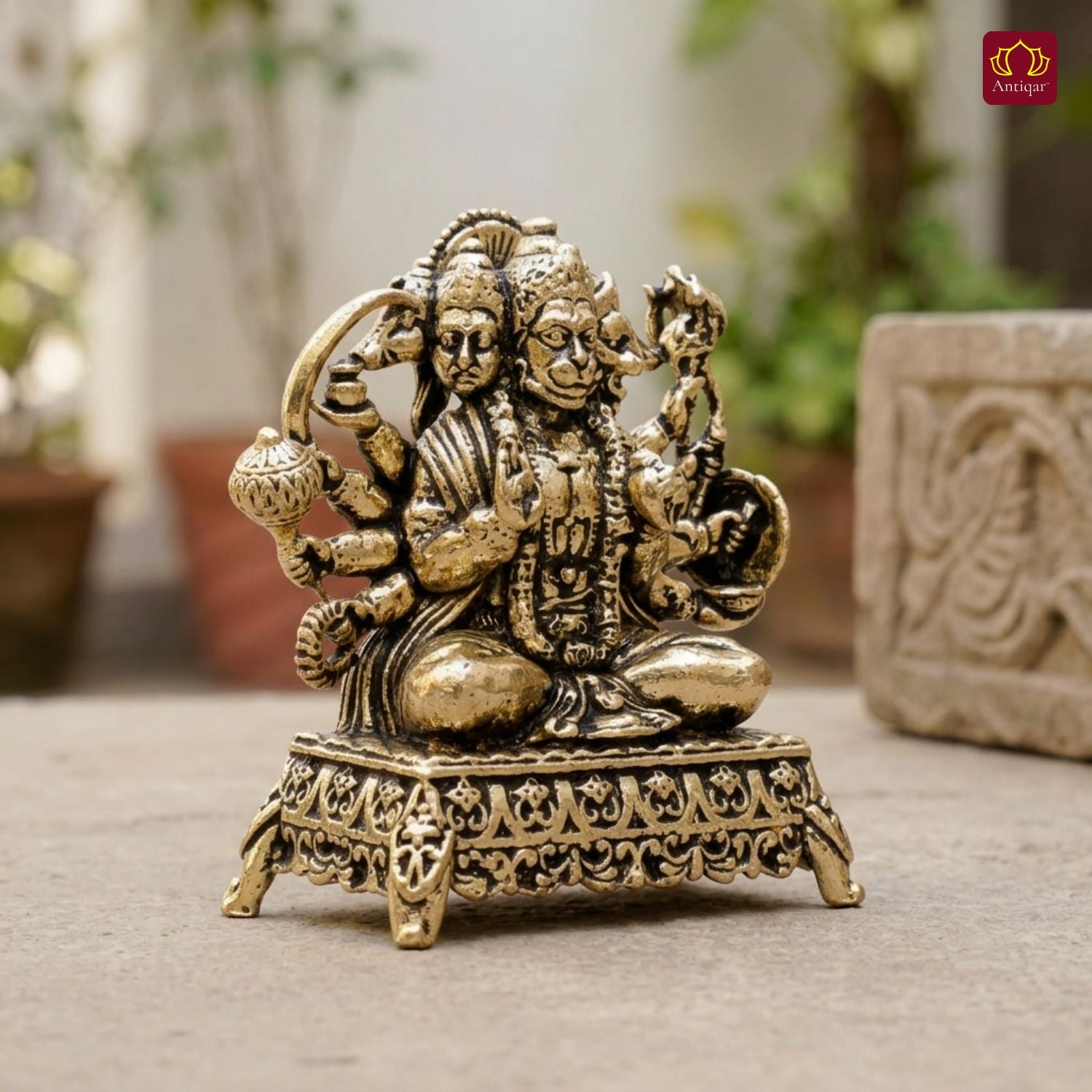 Brass Panchmukhi Hanuman Idol -4.5cm | Golden Finish | Spritual use for Home, Temple & Car Dashboard Decor