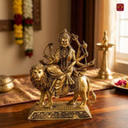 Brass Sherawali Maa Idol - 10.5cm | Antique Golden Finish | Spiritual Idol for Temple & Home Decor