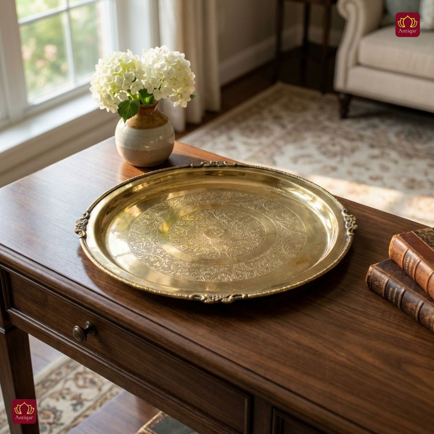 Brass Etching Design Plate - 2.5cm | Antique Golden Finish | Traditional use for Pooja in Temple, Festivals and Home