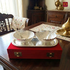 Royal Dry Fruit & Paan Dan Serving Set | Silver Plated | Red Velvet Box | Set of 5 | Handcrafted Artistry | Festive & Decorative Showpiece