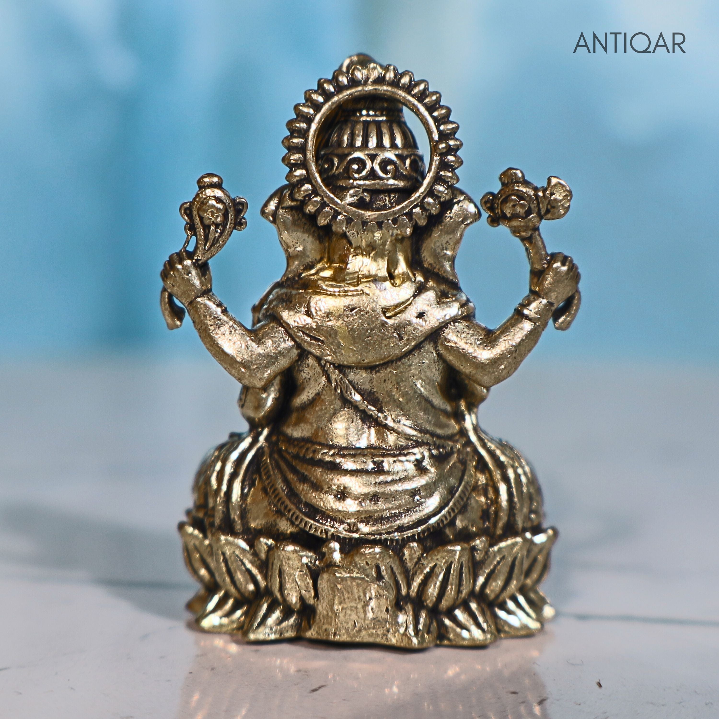 Brass Ganesh Idol - 4.5cm | Antique Finish | Spritual use for Home, Temple & Car Dashboard Decor