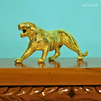 Brass Tiger Showpiece – 10cm | Antique Polished | Roaring Face in Walking Motion | Handcrafted for Home & Office Decor
