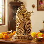 Brass Designer Radhakrishna Idol - 9.5cm | Antique Golden Finish | Spiritual Idol for Temple & Home Decor