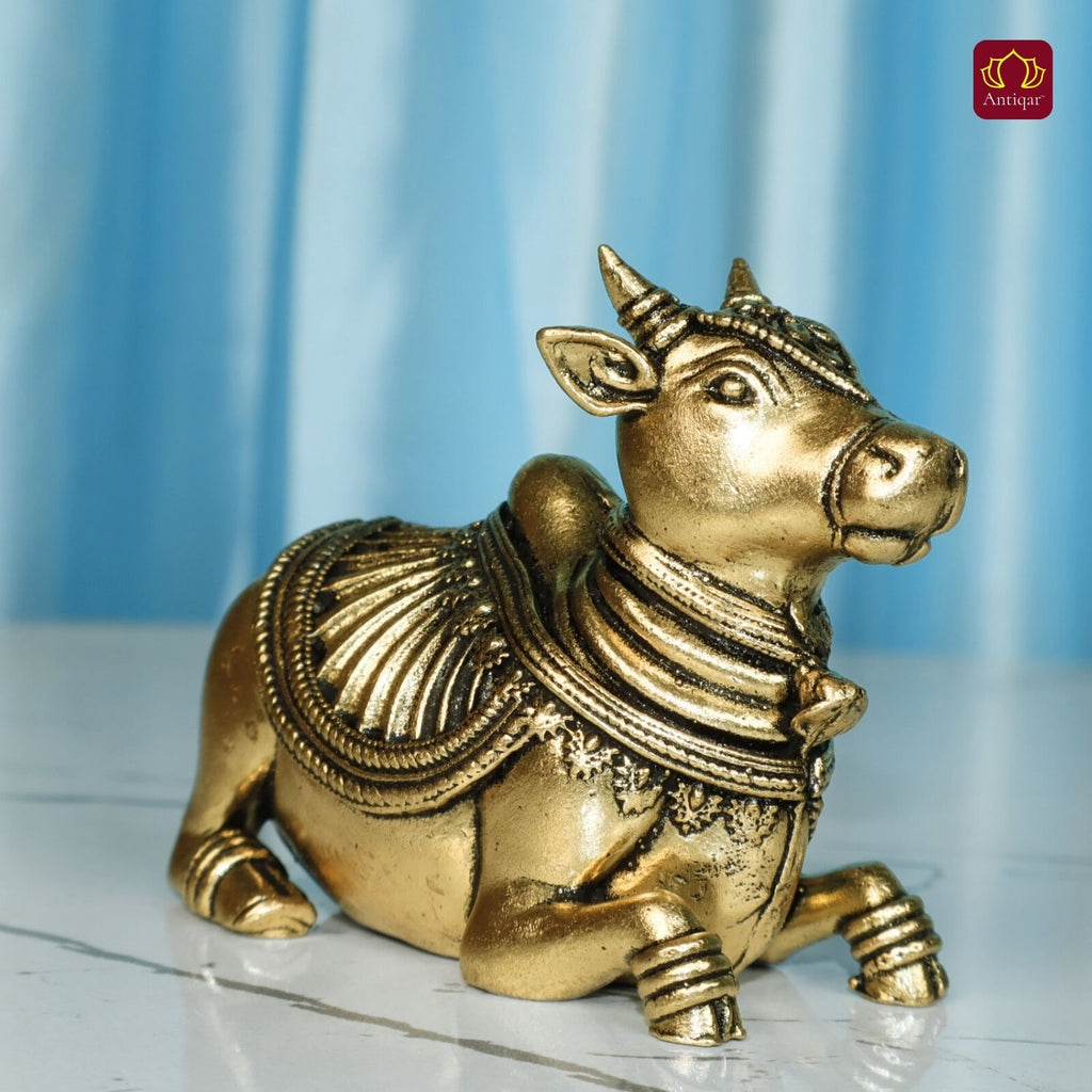 Brass Nandi Figurine - 5.5cm | Antique Finish | Spritual use for Home, Temple & Car Dashboard Decor