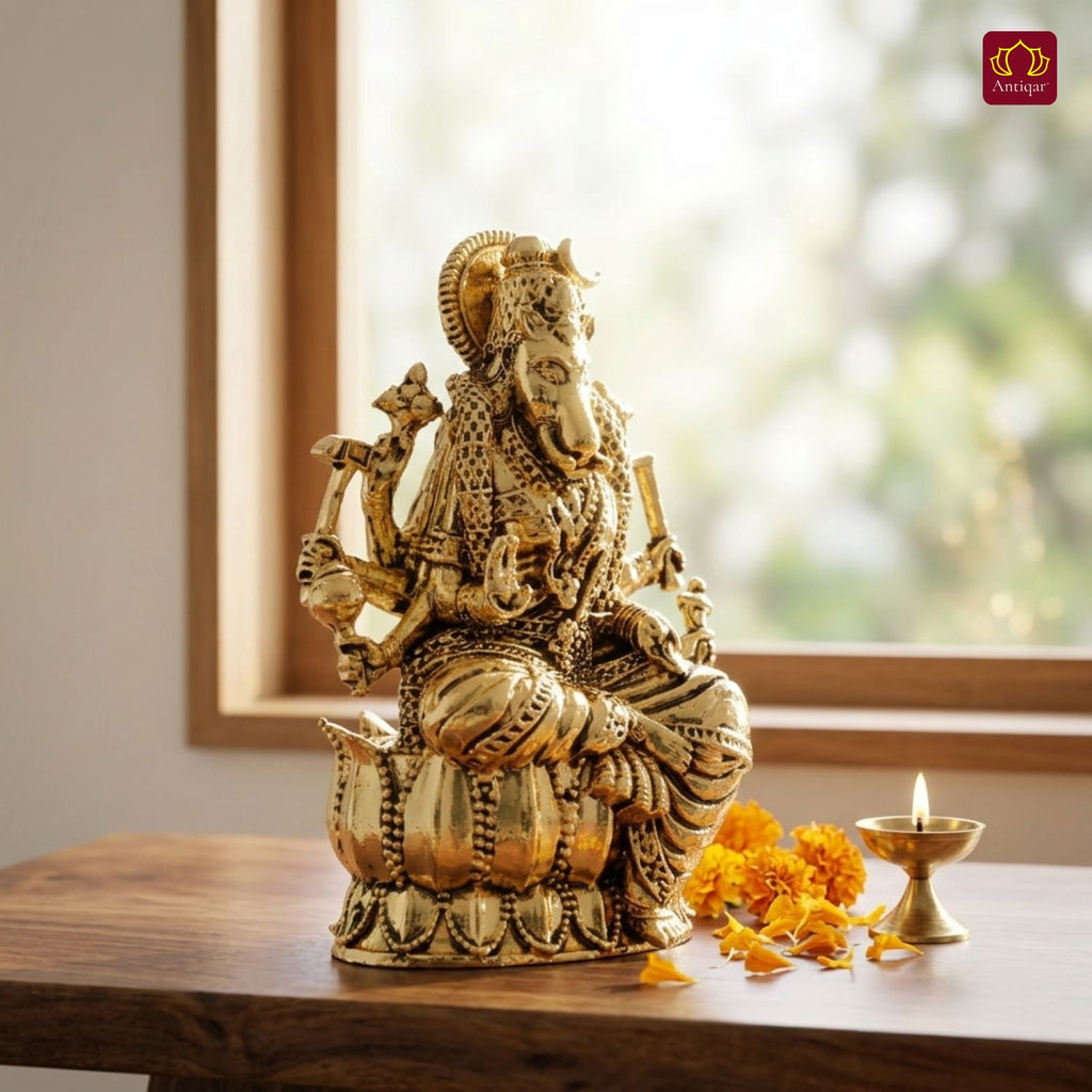 Brass Varahi Mata Idol – 7.5 cm | Golden Finish | Spiritual Idol for Home Temple, Office & Car Dashboard