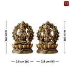 Brass Ganesh Laxmi Pair Idol - 4 cm | Golden Finish With Frame | Spiritual Idol for Temple & Home Decor