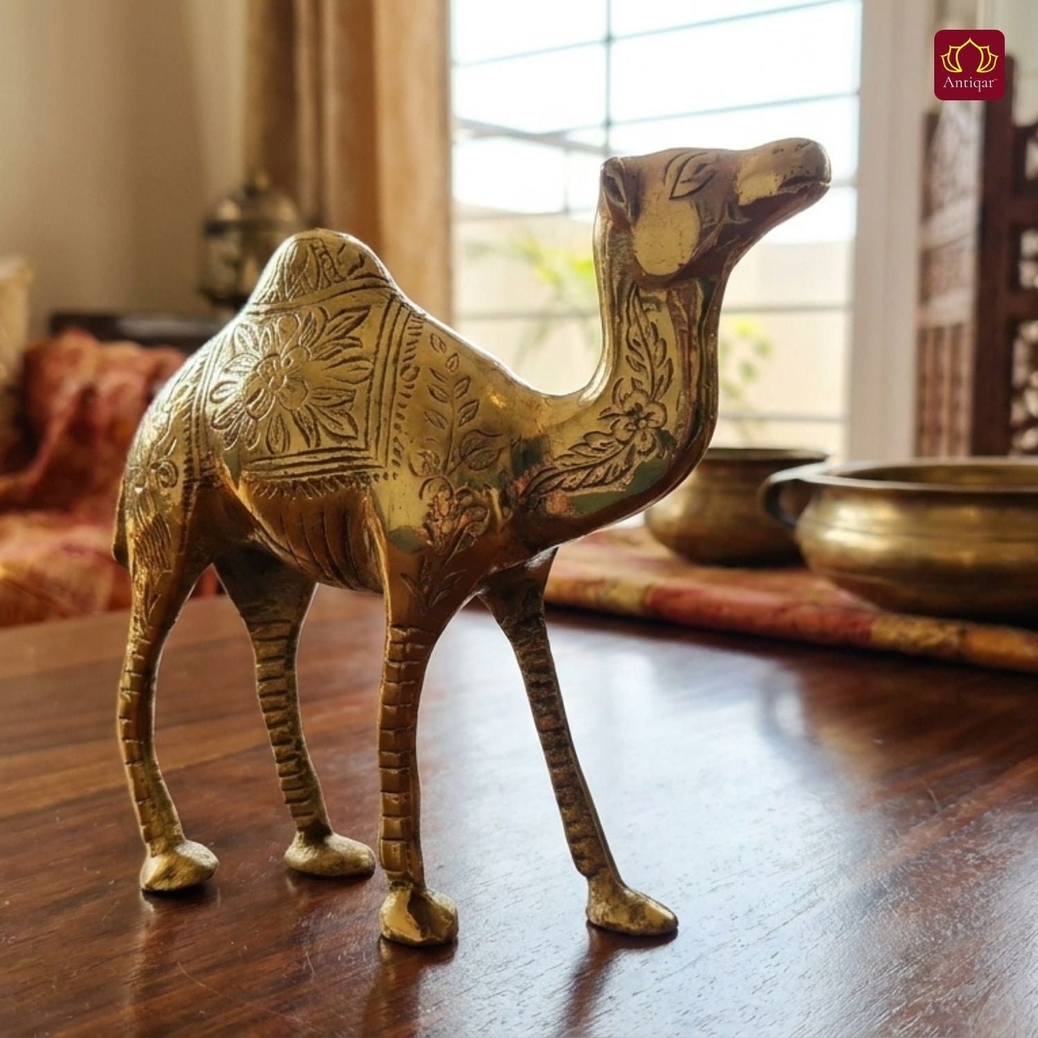 Brass Camel Showpiece - 18cm | Handcrafted Decor Piece for Living Spaces | Superfine Golden Finish