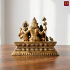Brass Shiv Parivar Idol - 8cm | Antique Golden Finish | Spiritual Idol for Temple & Home Decor