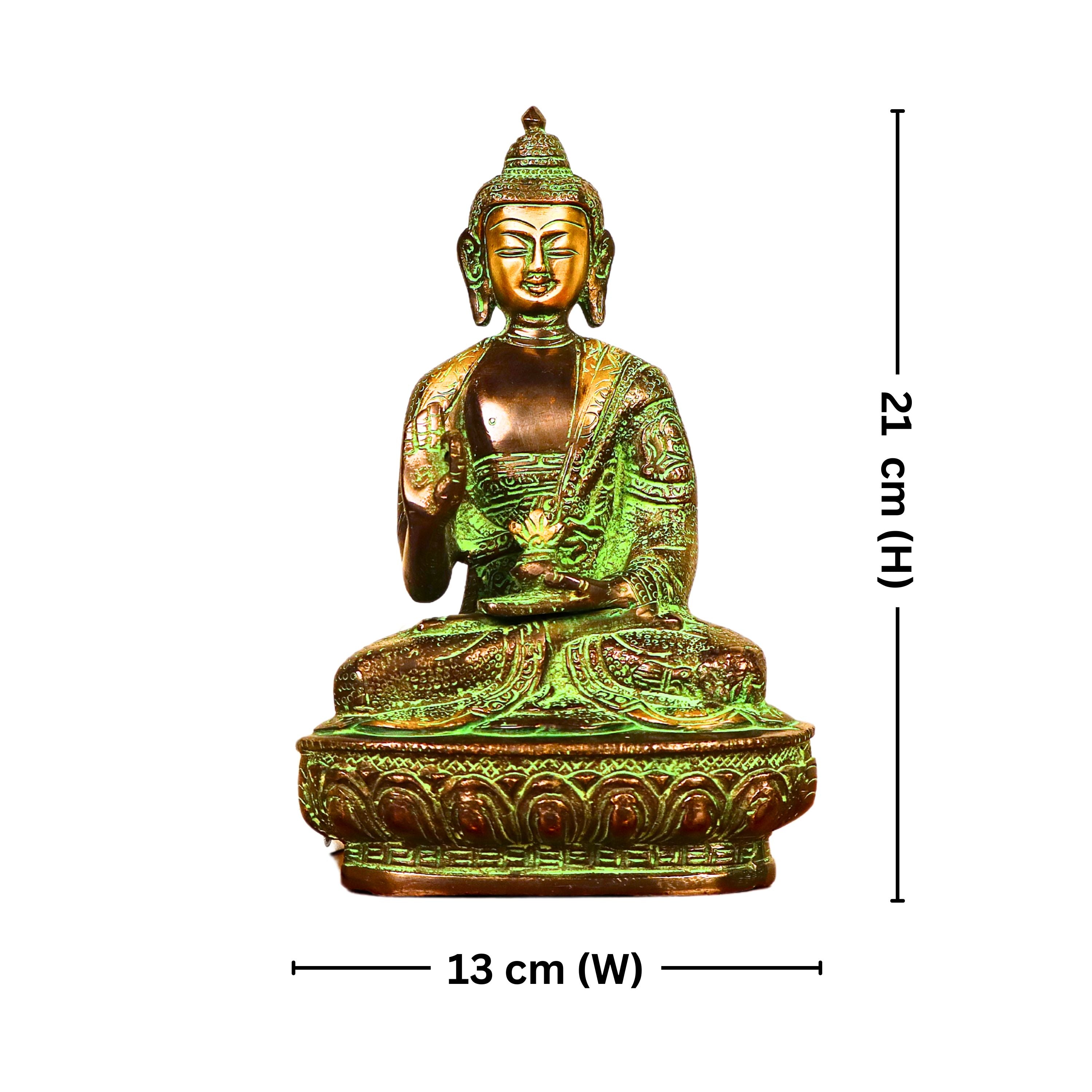 Brass Buddha Statue | Black Antique & Green Patina Finish | Home & Office Décor | Perfect for Meditation, Gifting & Spiritual Ambiance