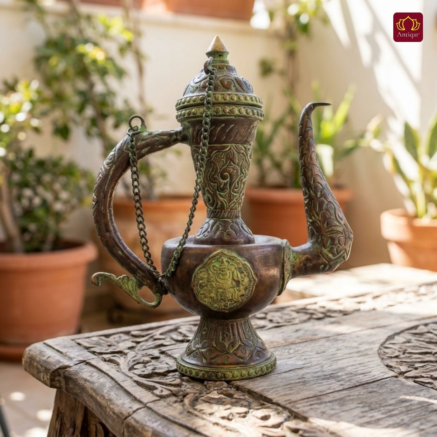 Antique Brass Surai - 20cm | Green Patina Finish |  Vintage Mughlai Style use in Home,Office & Restaurant Decor