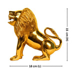 Antiqar Lion Pure Brass Figurine | Handicraft Artwork | Superfine Golden Finish | Home & Office Décor | Ideal for Gifting | Height 15cm