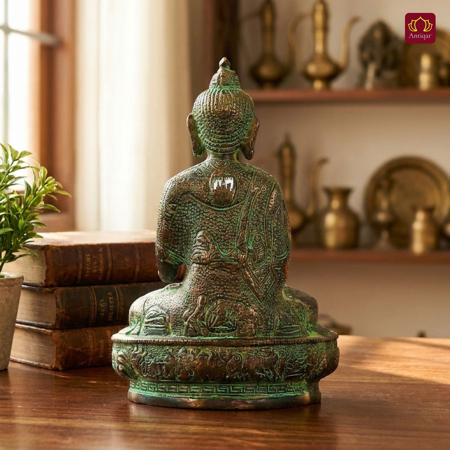 Brass Buddha Statue | Black Antique & Green Patina Finish | Home & Office Décor | Perfect for Meditation, Gifting & Spiritual Ambiance