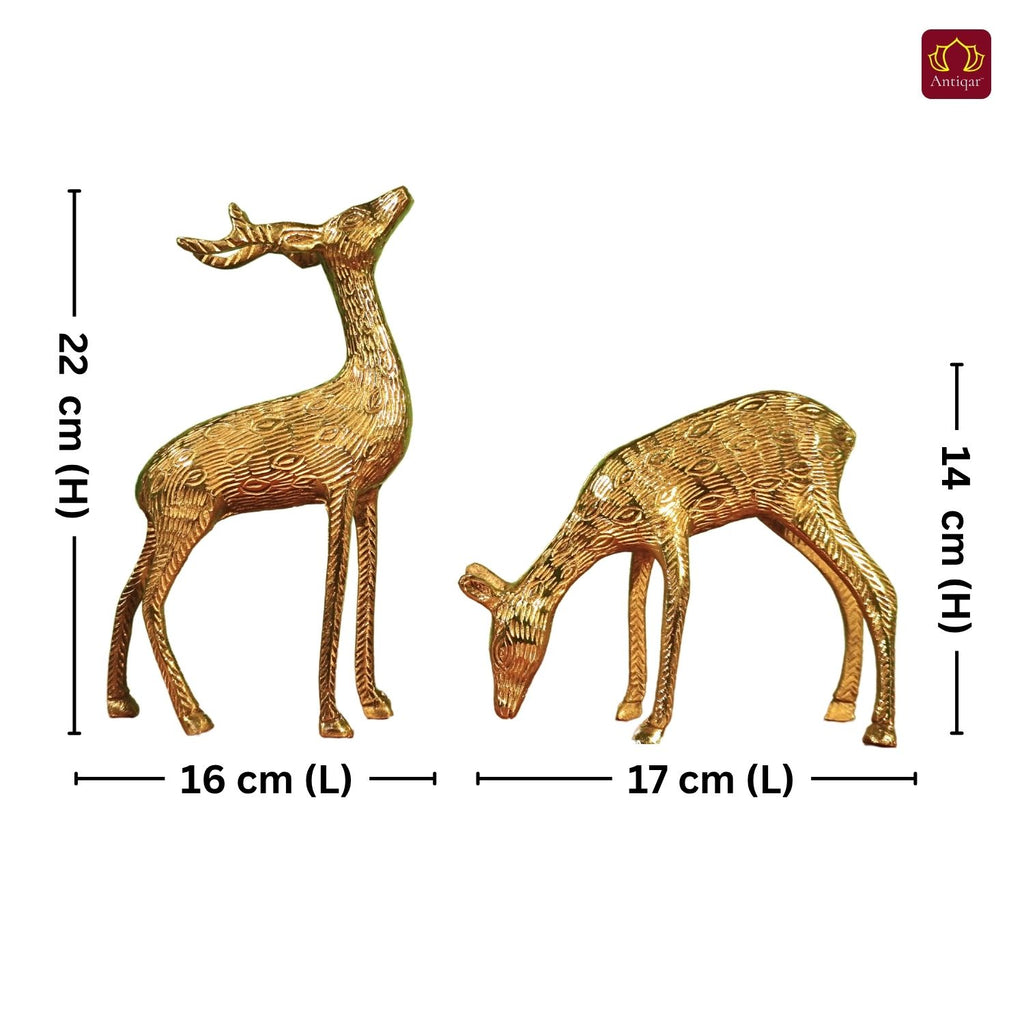 Brass Couple Deer Showpiece -17cm | Premium Superfine Finish | Handcrafted Decor Piece for Living Spaces | Ideal for Gifting