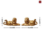 Brass Lion Pair Showpiece – 4 cm | Sitting Position | Antique Golden Finish | Handcrafted Figurines for Home, Table & Vastu Decor