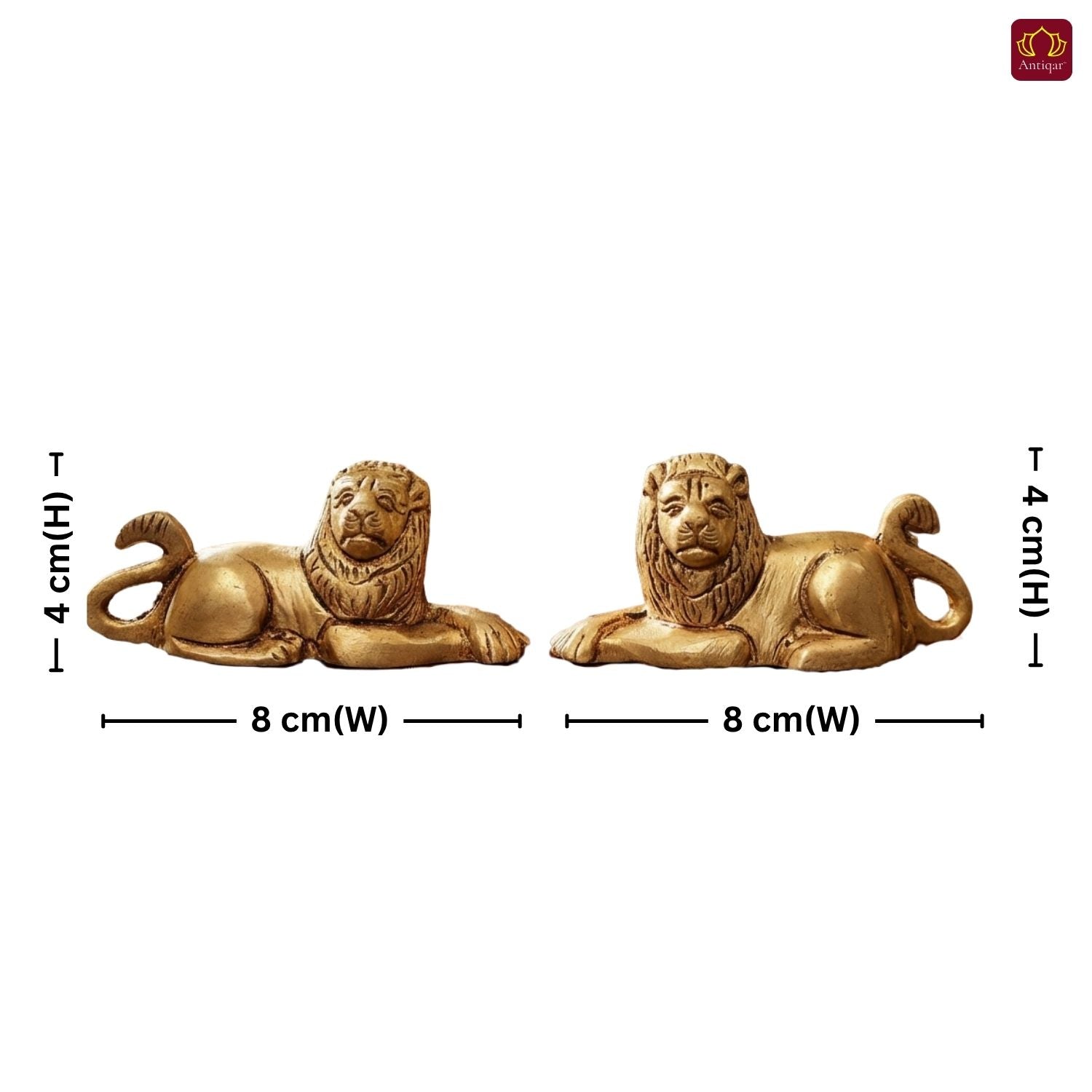 Brass Lion Pair Showpiece – 4 cm | Sitting Position | Antique Golden Finish | Handcrafted Figurines for Home, Table & Vastu Decor